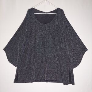 Slinky Brand Metallic Top Womens 3X Black Silver Knit Flare Sleeve Stretch Scoop